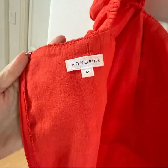 HONORINE Fluter Sleeve Cotton and Linen Blend Mini Dress in Orange Red M - Picture 7 of 10